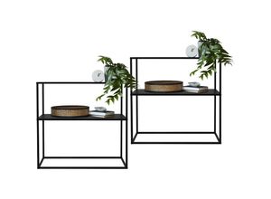 4064649161689 - 2er Set Blumenständer mit Ablage 80x26x80 cm Schwarz aus Metall - Ml-design