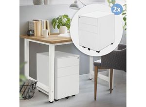 4064649162853 - Ml-design - Rollcontainer mit 3 Schubladen - 2er Set 39x50x56 cm Weiß aus Stahl Mobiler Aktenschrank Abschließbarer Büroschrank Bürocontainer