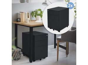 4064649163089 - Rollcontainer mit 3 Schubladen - 2er Set 39x50x56 cm Anthrazit aus Stahl Mobiler Aktenschrank Abschließbarer Büroschrank Bürocontainer mit