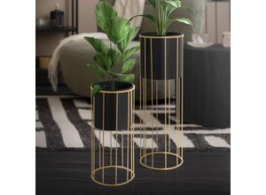 4064649168114 - Ml-design - Blumenständer 2er Set 21x467   24x705 cm Schwarz Gold aus Stahl