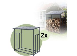 4064649171657 - Metall Kaminholzregal - 2er Set 1453x57x145 cm Anthrazit für Außen Garten Kaminholzunterstand 12 m³ Stabile Brennholzregal Kaminholzlager