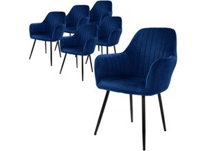 4064649180161 - Ml-design - 6er Set Esszimmerstuhl mit Rückenlehne Blau aus Samt