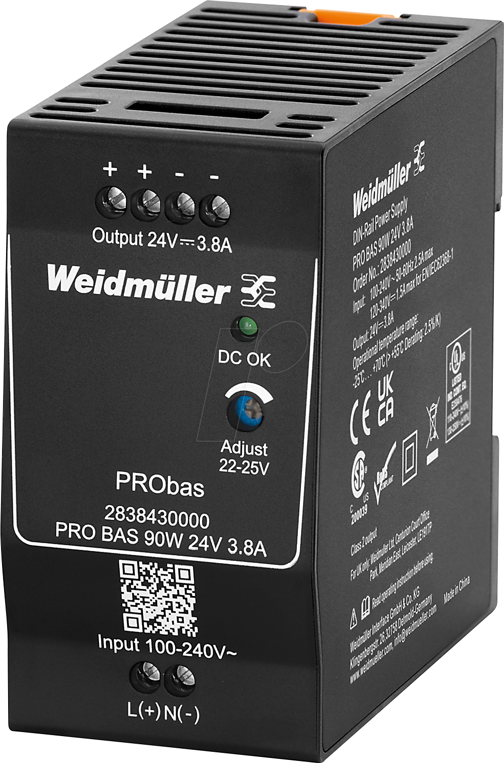 4064675444121 - Weidmuller - Weidmüller Stromversorgung 24V dc pro bas 90W 24V 38A