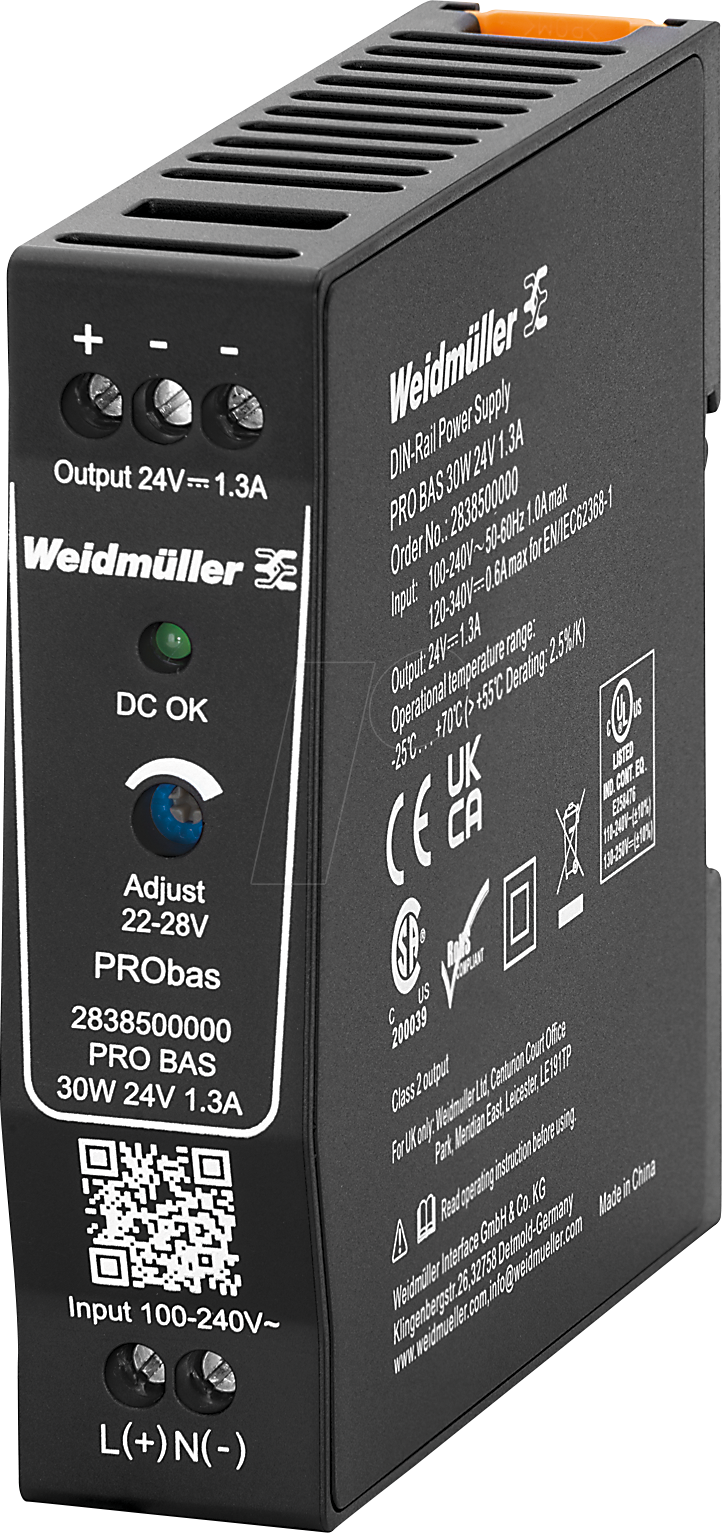 4064675444190 - Gleichstromversorgung 2838500000 Weidmüller PRO BAS 30W 24V 13A Gleichstromversorgung 2838500000 4064675444190