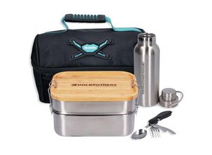 4064677061456 - Fan Lunchpaket in Makita Kühltasche mit Edelstahl Brotdose 2 Etagen Bambus Deckel 1340 ml + Edelstahl Trinkflasche 500 ml + 4 in 1 Multifunktions