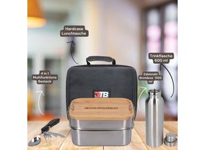 4064677094423 - Toolbrothers Fan Lunchpaket in Hardcase Tragetasche Lunchtasche Wasserdicht mit Edelstahl Brotdose 2 Etagen Bambus Deckel 1340 ml + Edelstahl