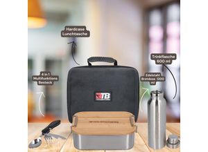 4064677094454 - Toolbrothers Fan Lunchpaket in Hardcase Tragetasche Lunchtasche Wasserdicht mit Edelstahl Brotdose & Bambus Deckel 1200 ml + Edelstahl Trinkflasche