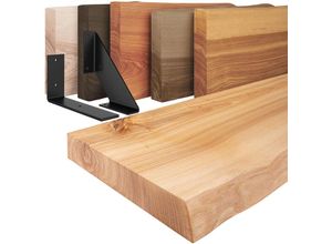 4064755133143 - Lamo Manufaktur - Wandregal Holz Baumkante Regal Farbe Natur mit schwarzem Basic Regalträger 50 cm