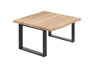 4064755141759 - Esstisch Küchentisch Schreibtisch Couchtisch aus Massivholz mit Baumkante 60x60x47 cm (AxBxH) Modern Natur   Schwarz LKB-01-A-002-9005M - Lamo