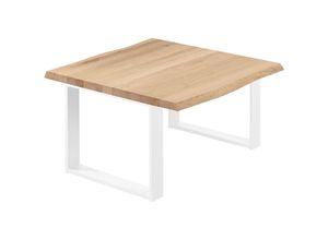 4064755141780 - Esstisch Küchentisch Schreibtisch Couchtisch aus Massivholz mit Baumkante 60x60x47 cm (AxBxH) Modern Natur   Weiss LKB-01-A-002-9016M - Lamo