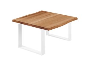 4064755141827 - Esstisch Küchentisch Schreibtisch Couchtisch aus Massivholz mit Baumkante 60x60x47 cm (AxBxH) Modern Dunkel   Weiss LKB-01-A-004-9016M - Lamo