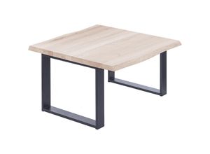 4064755142008 - Esstisch Küchentisch Schreibtisch Couchtisch aus Massivholz mit Baumkante 60x60x47 cm (AxBxH) Modern Roh   Anthrazit LKB-01-A-001-7016M - Lamo