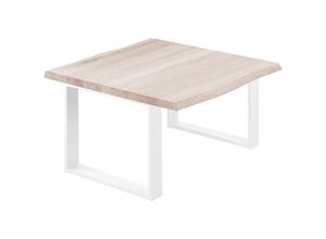 4064755142022 - Esstisch Küchentisch Schreibtisch Couchtisch aus Massivholz mit Baumkante 60x60x47 cm (AxBxH) Modern Roh   Weiss LKB-01-A-001-9016M - Lamo