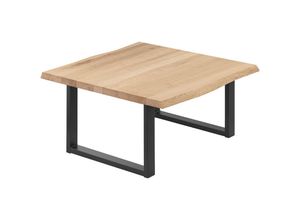 4064755142077 - Esstisch Küchentisch Schreibtisch Couchtisch aus Massivholz mit Baumkante 60x60x47 cm (AxBxH) Loft Natur   Schwarz LKB-01-A-002-9005L - Lamo