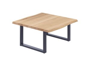 4064755142084 - Esstisch Küchentisch Schreibtisch Couchtisch aus Massivholz mit Baumkante 60x60x47 cm (AxBxH) Loft Natur   Anthrazit LKB-01-A-002-7016L - Lamo