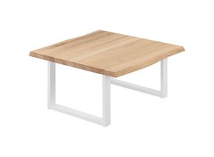 4064755142107 - LAMO Manufaktur Esstisch Küchentisch Schreibtisch Couchtisch aus Massivholz mit Baumkante 60x60x47 cm (AxBxH) Loft Natur   Weiss