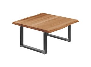 4064755142138 - Lamo Manufaktur - Esstisch Küchentisch Schreibtisch Couchtisch aus Massivholz mit Baumkante 60x60x47 cm (AxBxH) Loft Dunkel   Rohstahl mit