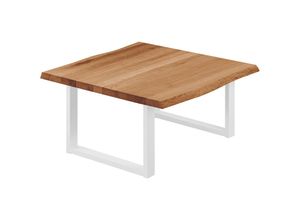 4064755142145 - Esstisch Küchentisch Schreibtisch Couchtisch aus Massivholz mit Baumkante 60x60x47 cm (AxBxH) Loft Dunkel   Weiss LKB-01-A-004-9016L - Lamo