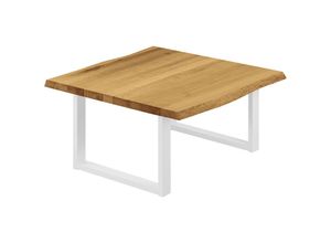 4064755142183 - Esstisch Küchentisch Schreibtisch Couchtisch aus Massivholz mit Baumkante 60x60x47 cm (AxBxH) Loft Rustikal   Weiss LKB-01-A-003-9016L - Lamo