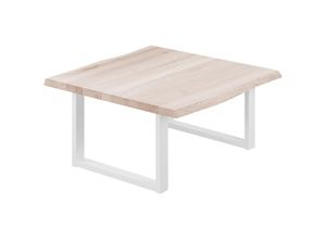 4064755142343 - Esstisch Küchentisch Schreibtisch Couchtisch aus Massivholz mit Baumkante 60x60x47 cm (AxBxH) Loft Roh   Weiss LKB-01-A-001-9016L - Lamo