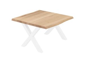 4064755142428 - Esstisch Küchentisch Schreibtisch Couchtisch aus Massivholz mit Baumkante 60x60x47 cm (AxBxH) Design Natur   Weiss LKB-01-A-002-9016D - Lamo