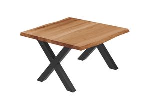 4064755142435 - Esstisch Küchentisch Schreibtisch Couchtisch aus Massivholz mit Baumkante 60x60x47 cm (AxBxH) Design Dunkel   Schwarz LKB-01-A-004-9005D - Lamo