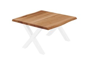 4064755142466 - Esstisch Küchentisch Schreibtisch Couchtisch aus Massivholz mit Baumkante 60x60x47 cm (AxBxH) Design Dunkel   Weiss LKB-01-A-004-9016D - Lamo