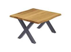 4064755142480 - LAMO Manufaktur Esstisch Küchentisch Schreibtisch Couchtisch aus Massivholz mit Baumkante 60x60x47 cm (AxBxH) Design Rustikal   Anthrazit