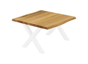 4064755142503 - Esstisch Küchentisch Schreibtisch Couchtisch aus Massivholz mit Baumkante 60x60x47 cm (AxBxH) Design Rustikal   Weiss LKB-01-A-003-9016D - Lamo