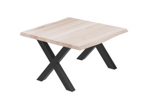 4064755142633 - Esstisch Küchentisch Schreibtisch Couchtisch aus Massivholz mit Baumkante 60x60x47 cm (AxBxH) Design Roh   Schwarz LKB-01-A-001-9005D - Lamo