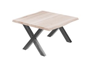 4064755142657 - Lamo Manufaktur - Esstisch Küchentisch Schreibtisch Couchtisch aus Massivholz mit Baumkante 60x60x47 cm (AxBxH) Design Roh   Rohstahl mit