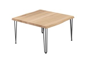 4064755142718 - Esstisch Küchentisch Schreibtisch Couchtisch aus Massivholz mit Baumkante 60x60x47 cm (AxBxH) Creative Natur   Schwarz LKB-01-A-002-9005Cr - Lamo