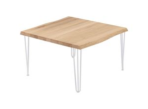 4064755142749 - Esstisch Küchentisch Schreibtisch Couchtisch aus Massivholz mit Baumkante 60x60x47 cm (AxBxH) Creative Natur   Weiss LKB-01-A-002-9016Cr - Lamo