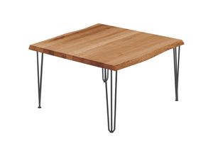 4064755142770 - Lamo Manufaktur - Esstisch Küchentisch Schreibtisch Couchtisch aus Massivholz mit Baumkante 60x60x47 cm (AxBxH) Creative Dunkel   Rohstahl mit