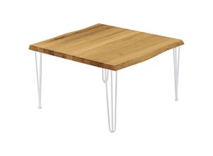 4064755142824 - Esstisch Küchentisch Schreibtisch Couchtisch aus Massivholz mit Baumkante 60x60x47 cm (AxBxH) Creative Rustikal   Weiss LKB-01-A-003-9016Cr