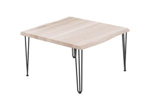 4064755142954 - Esstisch Küchentisch Schreibtisch Couchtisch aus Massivholz mit Baumkante 60x60x47 cm (AxBxH) Creative Roh   Schwarz LKB-01-A-001-9005Cr - Lamo