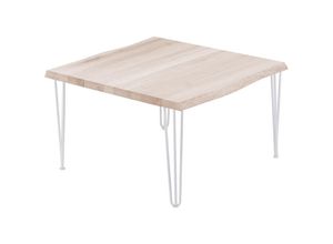 4064755142985 - Esstisch Küchentisch Schreibtisch Couchtisch aus Massivholz mit Baumkante 60x60x47 cm (AxBxH) Creative Roh   Weiss LKB-01-A-001-9016Cr - Lamo