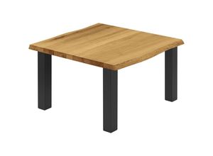 4064755143111 - Esstisch Küchentisch Schreibtisch Couchtisch aus Massivholz mit Baumkante 60x60x47 cm (AxBxH) Classic Rustikal   Schwarz LKB-01-A-003-9005Cl