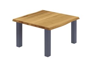 4064755143128 - Esstisch Küchentisch Schreibtisch Couchtisch aus Massivholz mit Baumkante 60x60x47 cm (AxBxH) Classic Rustikal   Anthrazit LKB-01-A-003-7016Cl