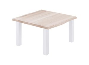 4064755143302 - Esstisch Küchentisch Schreibtisch Couchtisch aus Massivholz mit Baumkante 60x60x47 cm (AxBxH) Classic Roh   Weiss LKB-01-A-001-9016Cl - Lamo