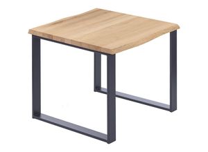 4064755145245 - Esstisch Küchentisch Schreibtisch Couchtisch aus Massivholz mit Baumkante 60x60x76 cm (AxBxH) Modern Natur   Anthrazit LBB-01-A-002-7016M - Lamo