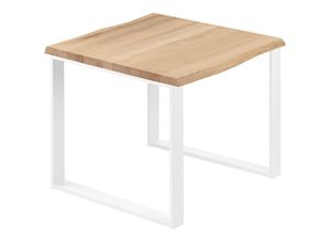 4064755145269 - Esstisch Küchentisch Schreibtisch Couchtisch aus Massivholz mit Baumkante 60x60x76 cm (AxBxH) Modern Natur   Weiss LBB-01-A-002-9016M - Lamo