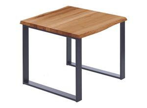 4064755145283 - Esstisch Küchentisch Schreibtisch Couchtisch aus Massivholz mit Baumkante 60x60x76 cm (AxBxH) Modern Dunkel   Anthrazit LBB-01-A-004-7016M - Lamo