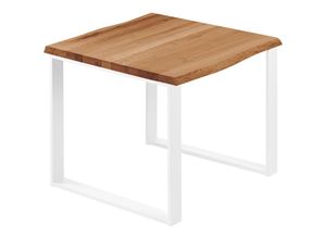 4064755145306 - Esstisch Küchentisch Schreibtisch Couchtisch aus Massivholz mit Baumkante 60x60x76 cm (AxBxH) Modern Dunkel   Weiss LBB-01-A-004-9016M - Lamo