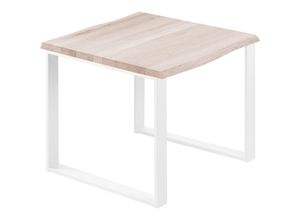 4064755145504 - Esstisch Küchentisch Schreibtisch Couchtisch aus Massivholz mit Baumkante 60x60x76 cm (AxBxH) Modern Roh   Weiss LBB-01-A-001-9016M - Lamo