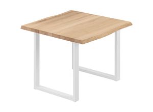 4064755145580 - Esstisch Küchentisch Schreibtisch Couchtisch aus Massivholz mit Baumkante 60x60x76 cm (AxBxH) Loft Natur   Weiss LBB-01-A-002-9016L - Lamo