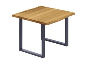 4064755145641 - Esstisch Küchentisch Schreibtisch Couchtisch aus Massivholz mit Baumkante 60x60x76 cm (AxBxH) Loft Rustikal   Anthrazit LBB-01-A-003-7016L - Lamo