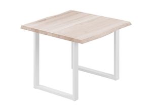 4064755145825 - Esstisch Küchentisch Schreibtisch Couchtisch aus Massivholz mit Baumkante 60x60x76 cm (AxBxH) Loft Roh   Weiss LBB-01-A-001-9016L - Lamo