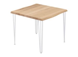 4064755145900 - Esstisch Küchentisch Schreibtisch Couchtisch aus Massivholz mit Baumkante 60x60x76 cm (AxBxH) Creative Natur   Weiss LBB-01-A-002-9016Cr - Lamo