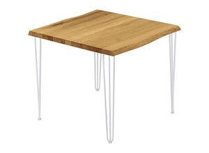 4064755145986 - Esstisch Küchentisch Schreibtisch Couchtisch aus Massivholz mit Baumkante 60x60x76 cm (AxBxH) Creative Rustikal   Weiss LBB-01-A-003-9016Cr